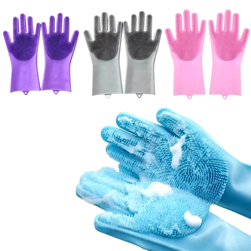 Dishwashing Cleaning Gloves Magic Silicone Rubber Dish Washing Gloves for Household Sponge Scrubber Kitchen Cleaning Tools