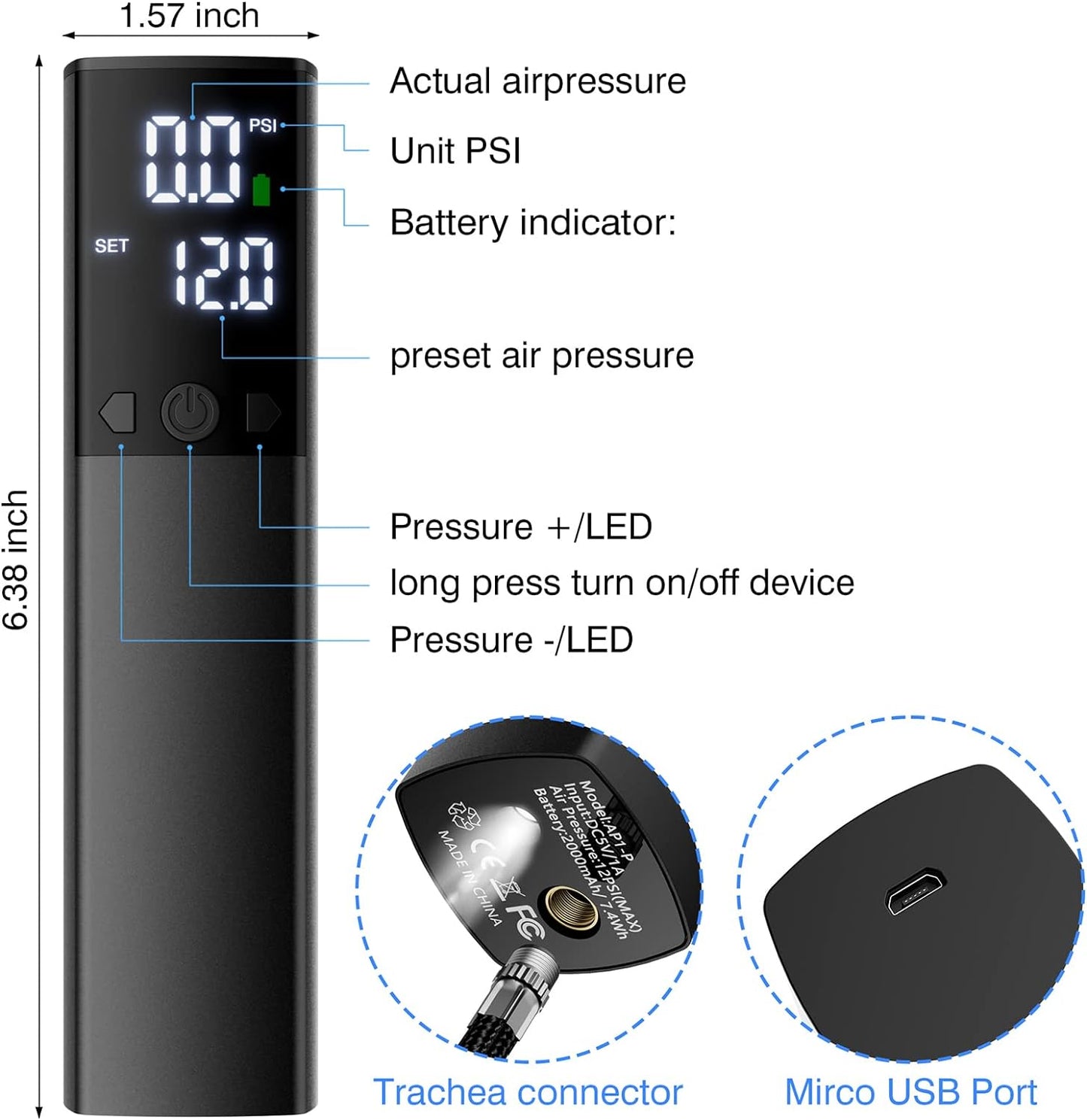 Electric Ball Pump,Smart Air Pump Portable Fast Ball Inflation Accurate Pressure Gauge and Digital LCD Display for Basketball Football Soccer Volleyball (2 Pin and 1 Spout)