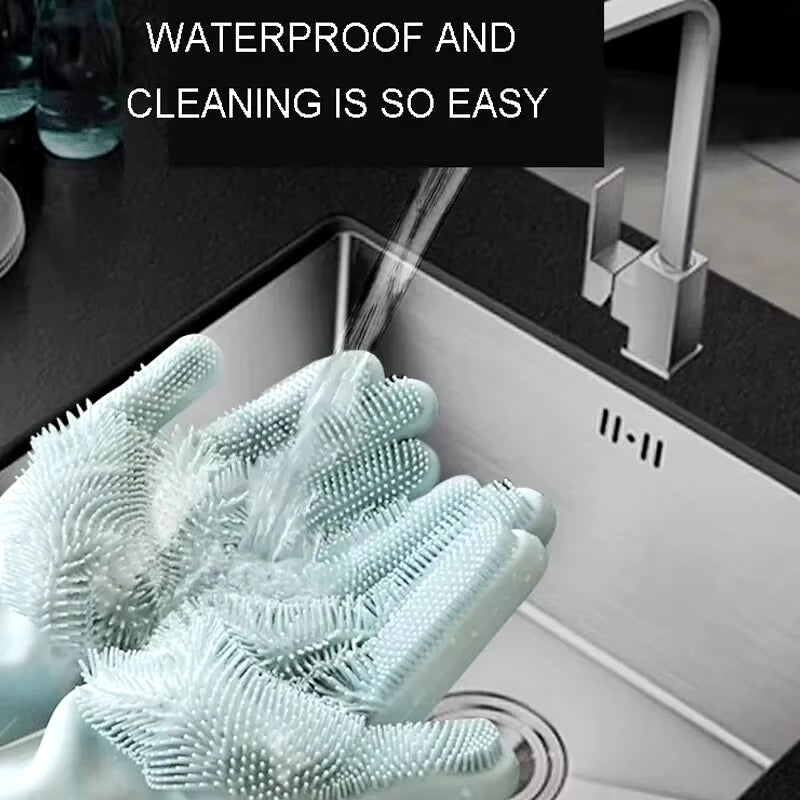 Dishwashing Cleaning Gloves Magic Silicone Rubber Dish Washing Gloves for Household Sponge Scrubber Kitchen Cleaning Tools