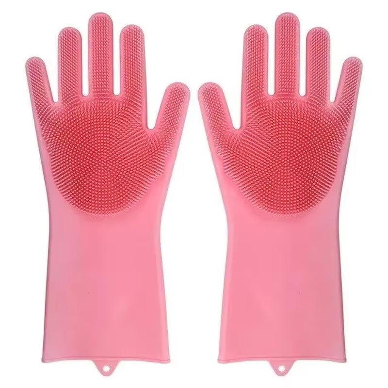 Dishwashing Cleaning Gloves Magic Silicone Rubber Dish Washing Gloves for Household Sponge Scrubber Kitchen Cleaning Tools