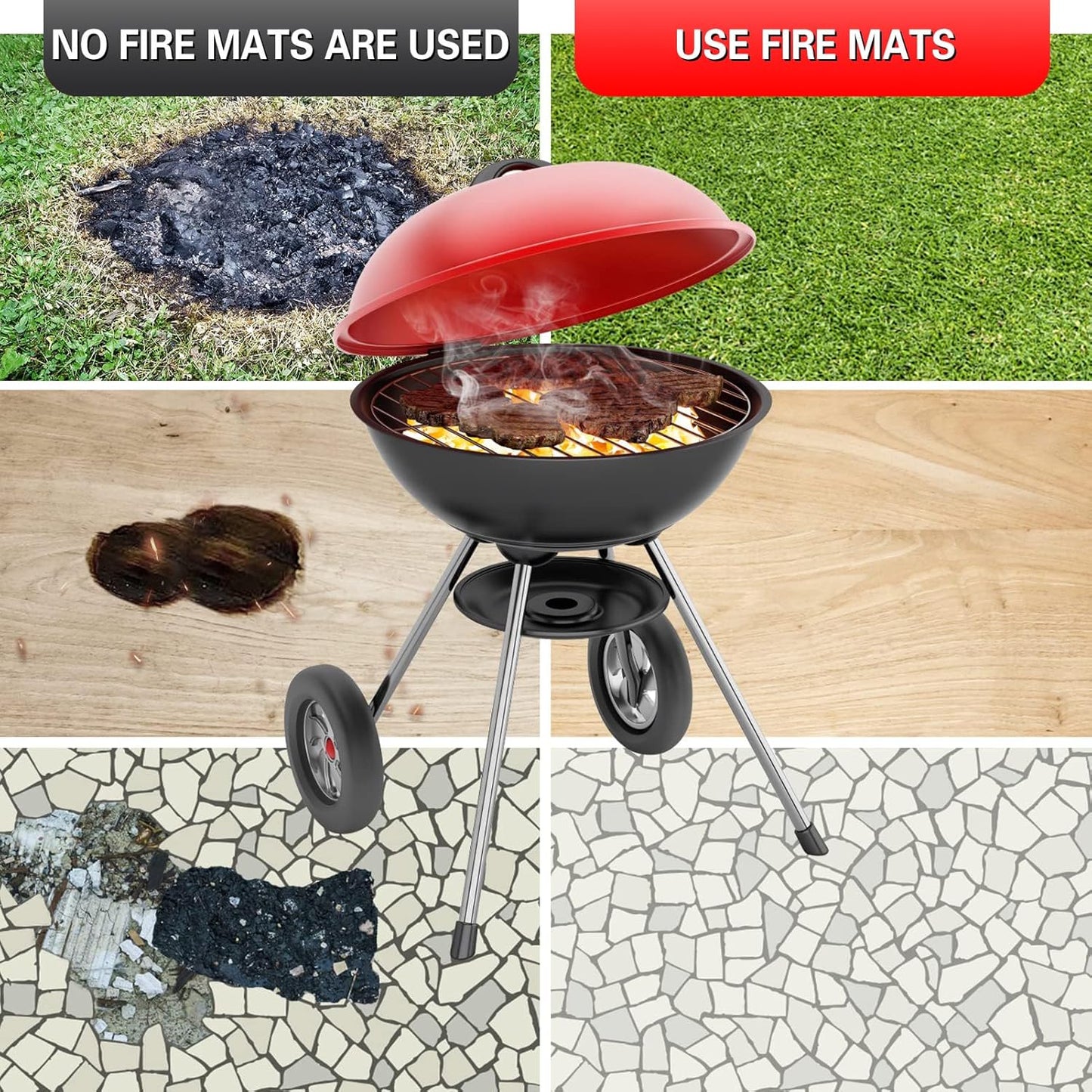 Fire Pit Mat Fireproof Mat Stove Grill Mats Blanket for Wood Deck Insulation 39.4''× 39.4''Camping BBQ 2000℉ Heat Resistant Tent Stove Mat for outside Indoor Lawn Protection Windproof