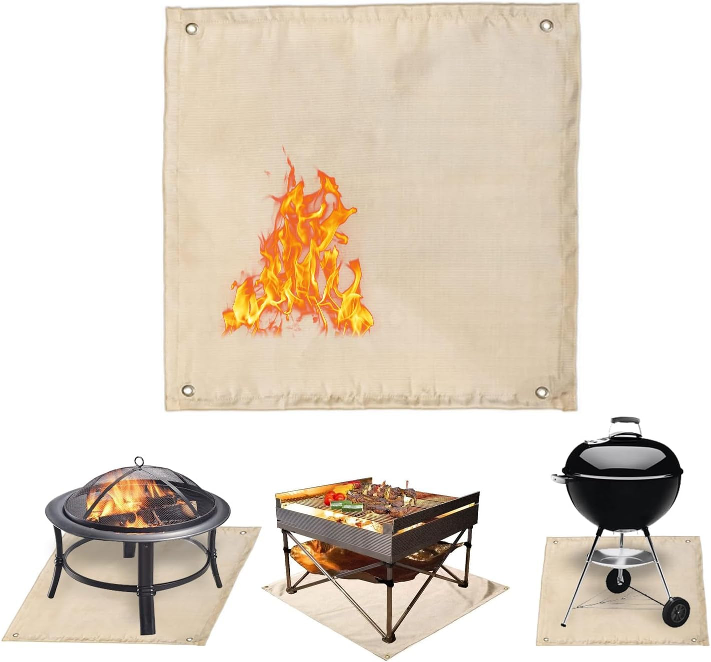 Fire Pit Mat Fireproof Mat Stove Grill Mats Blanket for Wood Deck Insulation 39.4''× 39.4''Camping BBQ 2000℉ Heat Resistant Tent Stove Mat for outside Indoor Lawn Protection Windproof