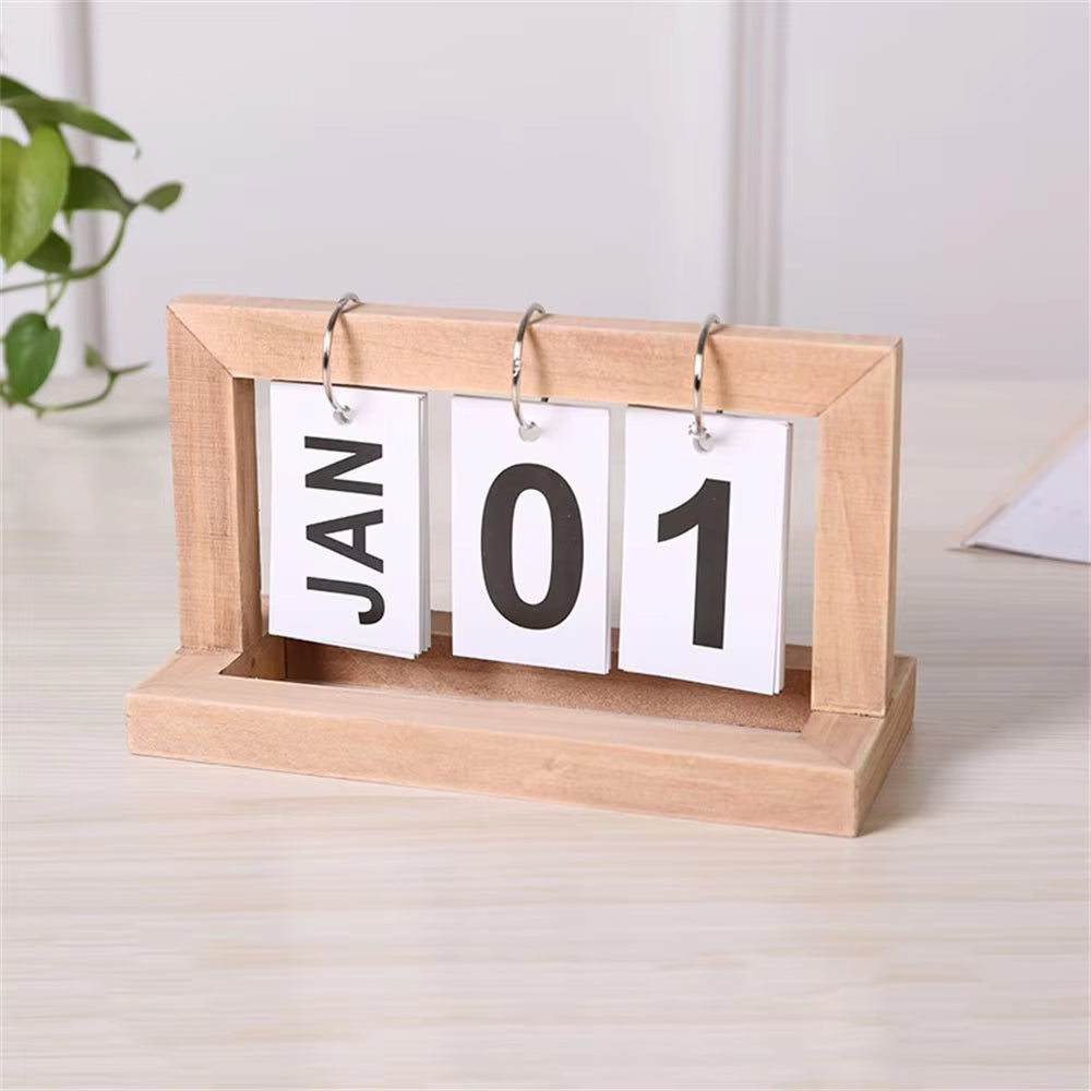 Wooden Perpetual Calendar Flip Month Date Display Desktop Schedule Daily Planner Office Home Decoration Photography Props