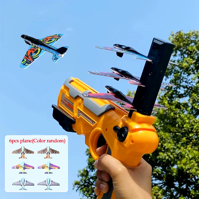 Hot！Airplane Launcher Bubble Catapult with 6 Small Plane Toy Funny Airplane Toys for Kids Plane Catapult Gun Shooting Game Gift