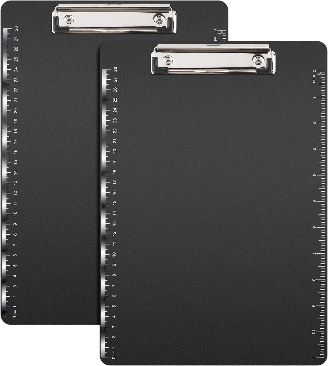 2 Pack Clipboards 8.5X11, Plastic Clipboards,Black Clipboard,Letter Size,Paper Clips,Nursing Clipboard,Paper Clip Holder,Document Holder,Writing Board with Ruler, A4 Letter Size for Offices School