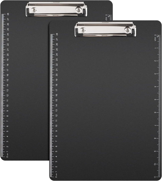 2 Pack Clipboards 8.5X11, Plastic Clipboards,Black Clipboard,Letter Size,Paper Clips,Nursing Clipboard,Paper Clip Holder,Document Holder,Writing Board with Ruler, A4 Letter Size for Offices School