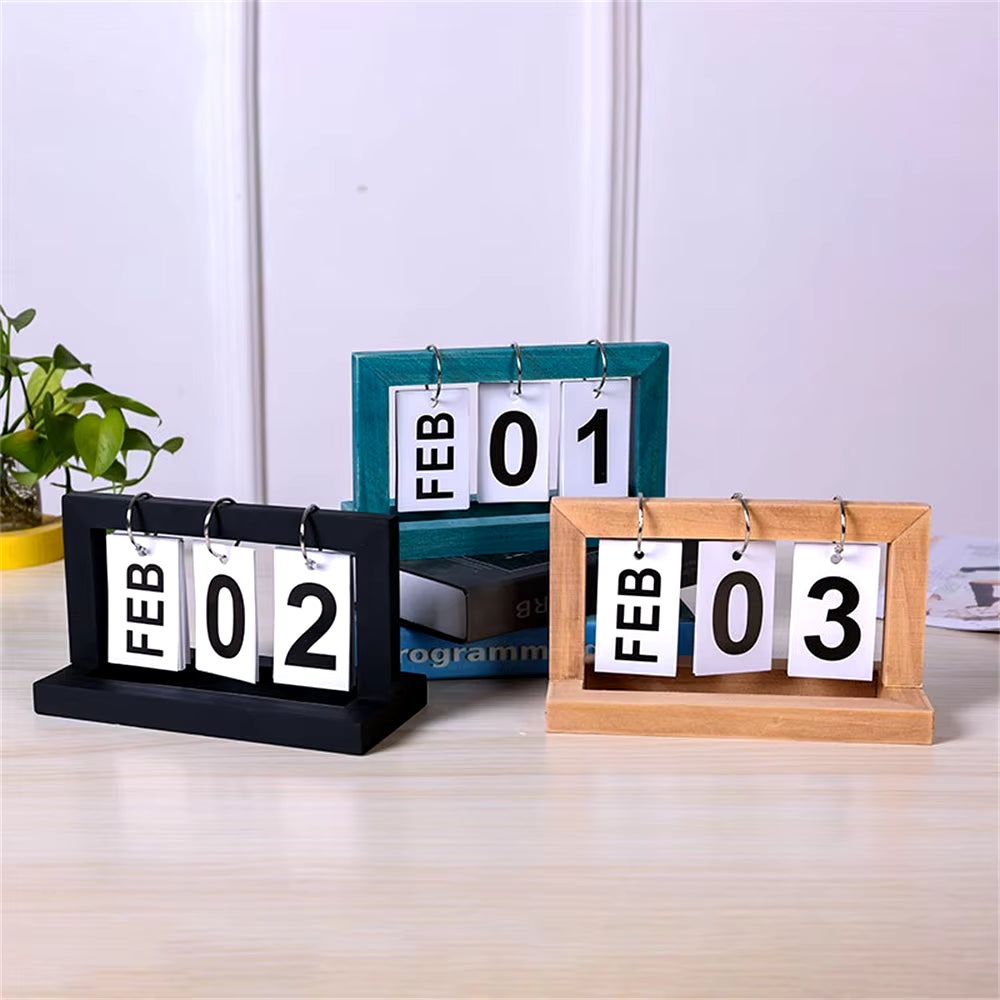 Wooden Perpetual Calendar Flip Month Date Display Desktop Schedule Daily Planner Office Home Decoration Photography Props