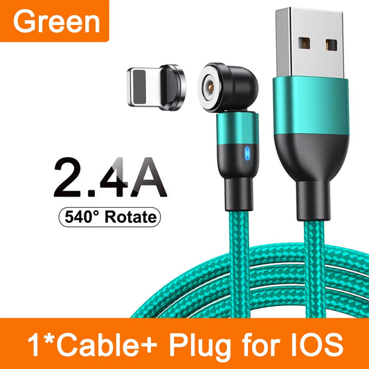 Magnetic Cable 3M 540 Rotate Magnet Charger Micro USB Type C Cable Mobile Phone Wire Cord for Iphone Samsung Xiaomi Redmi