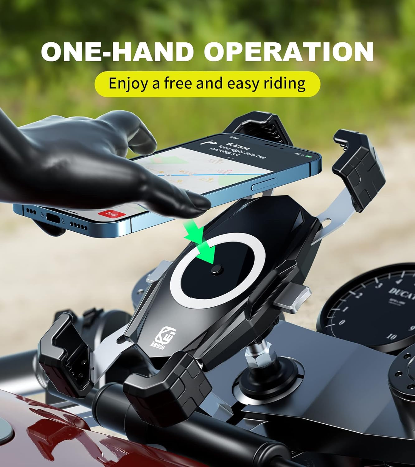 Motorcycle Fork Stem Phone Mount, Motorcycle Phone Mount, 1S One-Push Automatically Lock & Release, Fits for Fork Stem 12-25.4Mm in Diameter, for 4.0-6.9" Cellphones