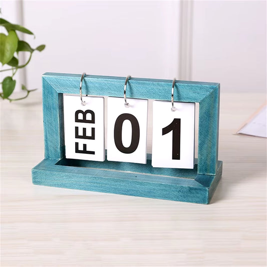 Wooden Perpetual Calendar Flip Month Date Display Desktop Schedule Daily Planner Office Home Decoration Photography Props