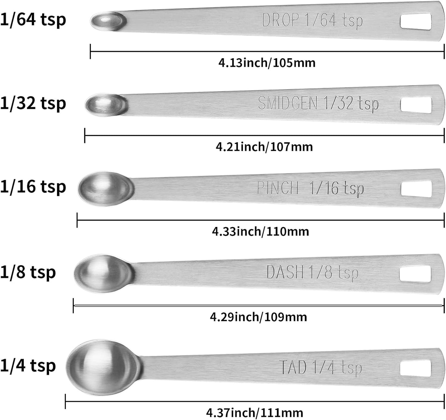 5PCS Small Measuring Spoons Set -  Stainless Steel Tiny Measuring Spoons for Cooking Baking, 1/4 Tsp, 1/8 Tsp, 1/16 Tsp, 1/32 Tsp, 1/64 Tsp, Teaspoon Mini Measuring Spoons for Powders, Spices