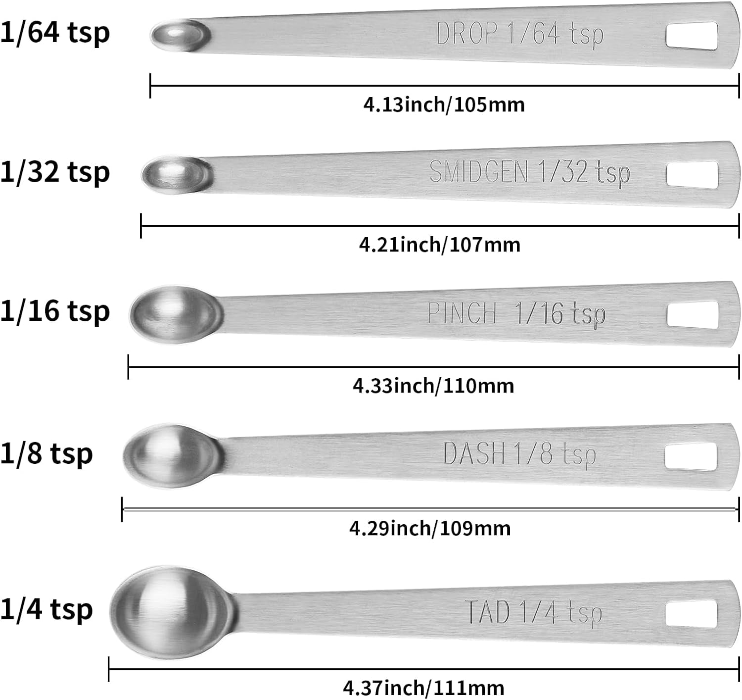 5PCS Small Measuring Spoons Set -  Stainless Steel Tiny Measuring Spoons for Cooking Baking, 1/4 Tsp, 1/8 Tsp, 1/16 Tsp, 1/32 Tsp, 1/64 Tsp, Teaspoon Mini Measuring Spoons for Powders, Spices