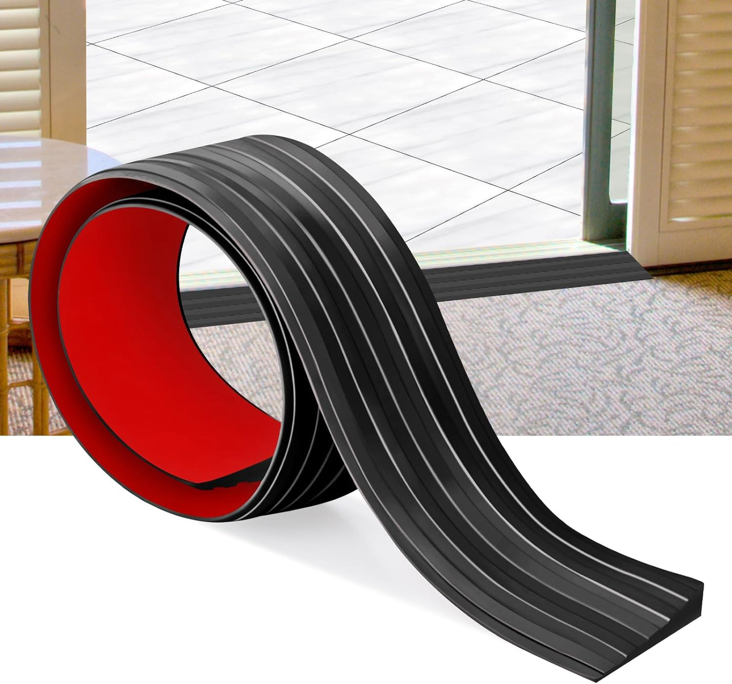 Rubber Door Threshold Ramp Self-Adhesive Rubber Ramp for Door Threshold 2/5 Inch Rise for Wheelchair Scooter Doorway Floor Tile Threshold Transition Strip Reducer (Black, 2 in Wide X 3.3 Ft Long)