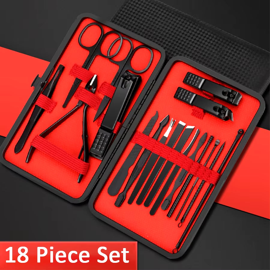 7/10/12/18/20/24PCS Set Professional Manicure Set Kits Stainless Steel Fingernail Toenail Clippers Set with Leather Portable