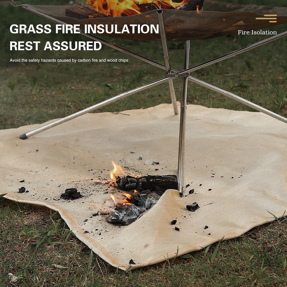 Fire Pit Mat Fireproof Mat Stove Grill Mats Blanket for Wood Deck Insulation 39.4''× 39.4''Camping BBQ 2000℉ Heat Resistant Tent Stove Mat for outside Indoor Lawn Protection Windproof