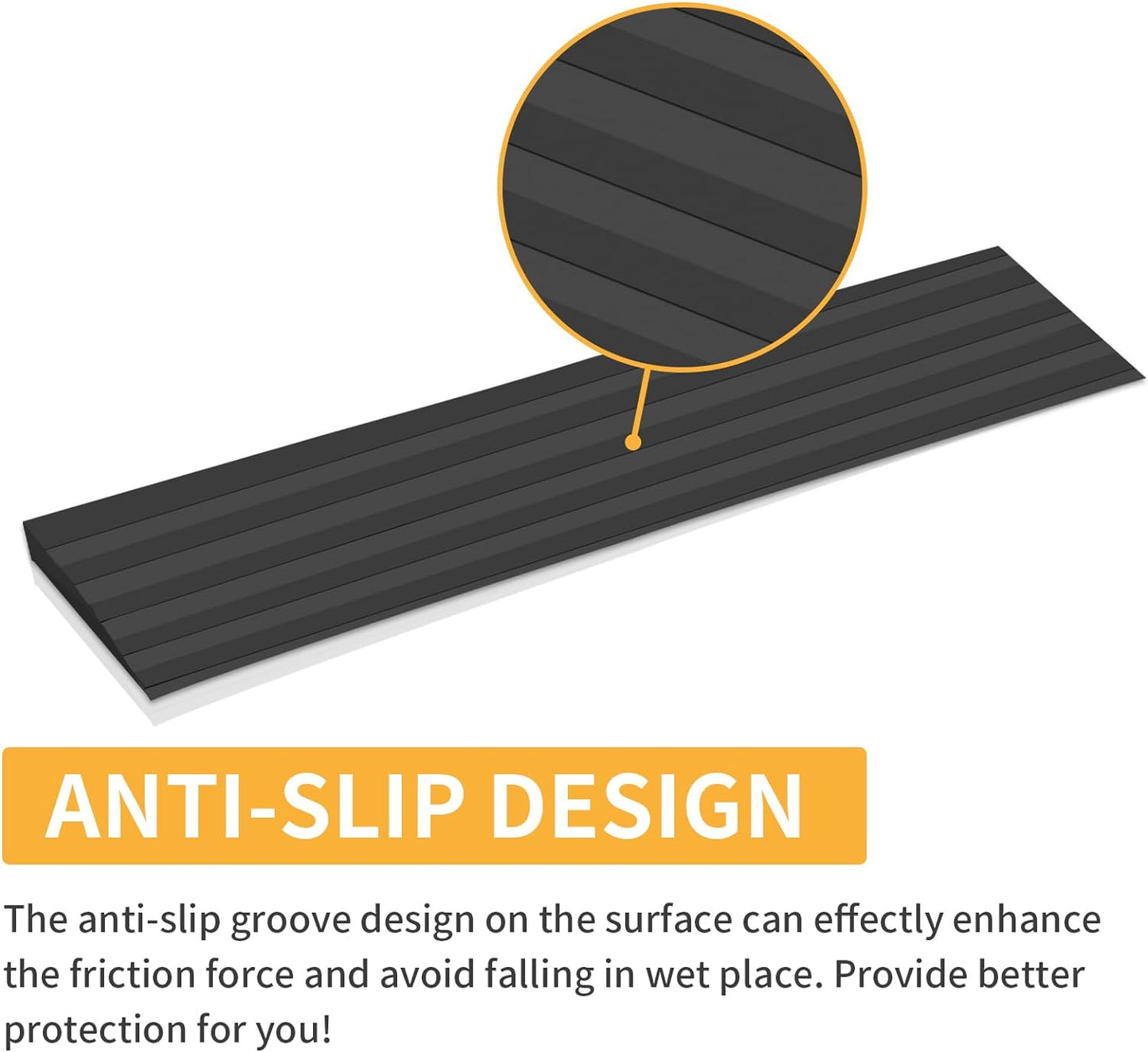 Rubber Door Threshold Ramp Self-Adhesive Rubber Ramp for Door Threshold 2/5 Inch Rise for Wheelchair Scooter Doorway Floor Tile Threshold Transition Strip Reducer (Black, 2 in Wide X 3.3 Ft Long)