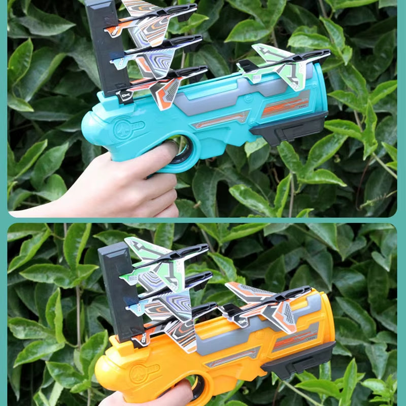 Hot！Airplane Launcher Bubble Catapult with 6 Small Plane Toy Funny Airplane Toys for Kids Plane Catapult Gun Shooting Game Gift