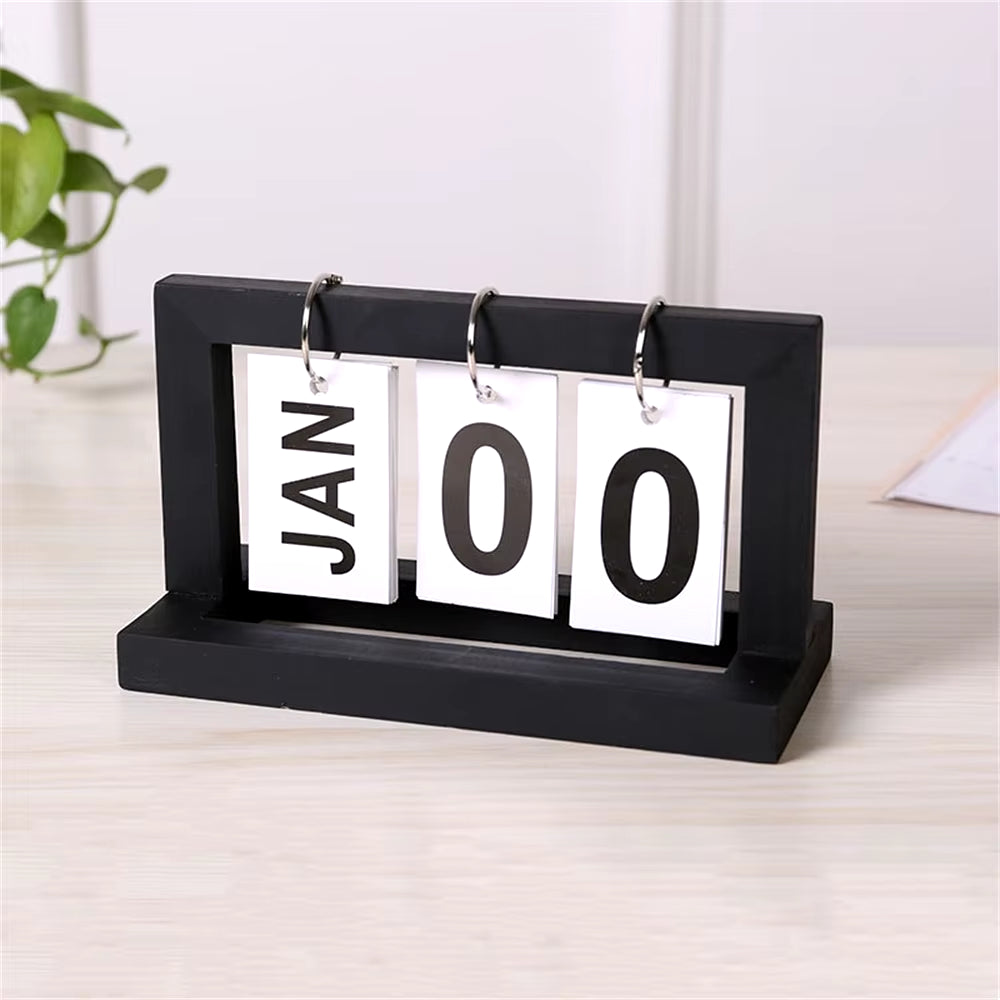 Wooden Perpetual Calendar Flip Month Date Display Desktop Schedule Daily Planner Office Home Decoration Photography Props